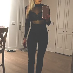 Black mesh satin jumpsuit Small